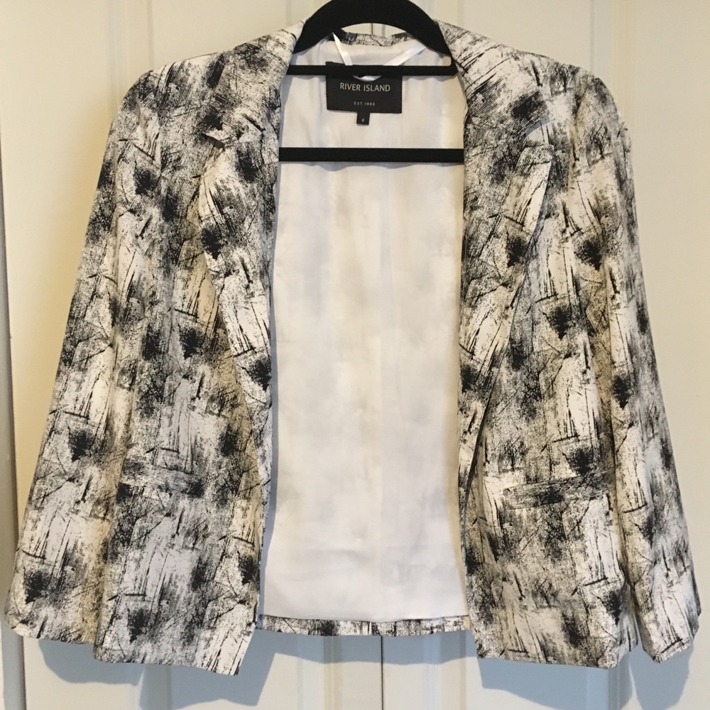 RIVER ISLAND Black & White Abstract Relaxed Blazer